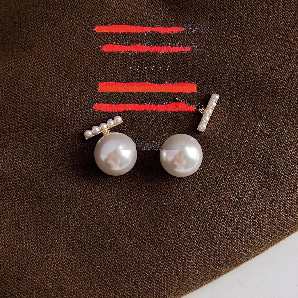 Light Luxury Faux Pearl Stud Earrings Silver Plated Geometric Round Minimalist Two Way Ear Jewelry
