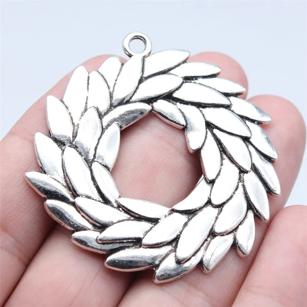49x51mm 13.5g Antique Silver Zinc Alloy Round Olive Branch Charm Pendant for Necklace Jewelry Making