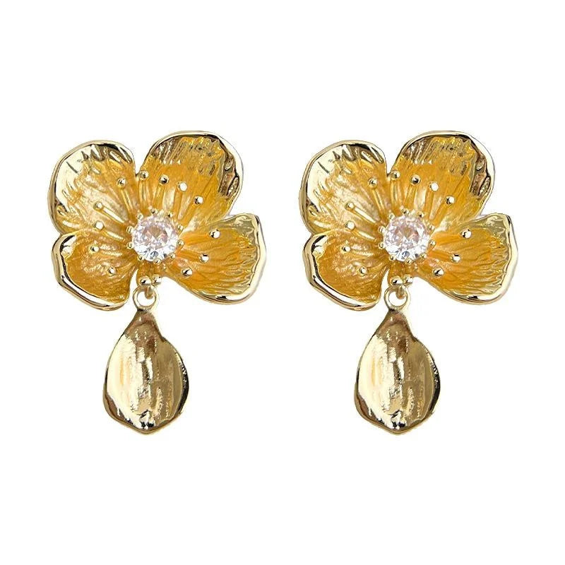 Vintage Floral Micro Pave Zircon Copper Drop Earrings
