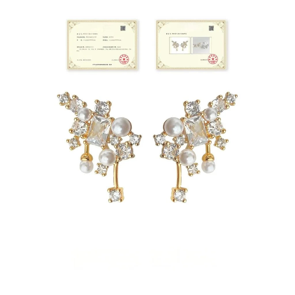 Original Design Sweet Elegant 14K Plated Copper Star Stud Earrings With Pearl And Micro Pave Zircon