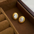 14K Gold Plated Copper Oval Geometric Micro Pave Zircon Stud Earrings, Brushed Light Luxury