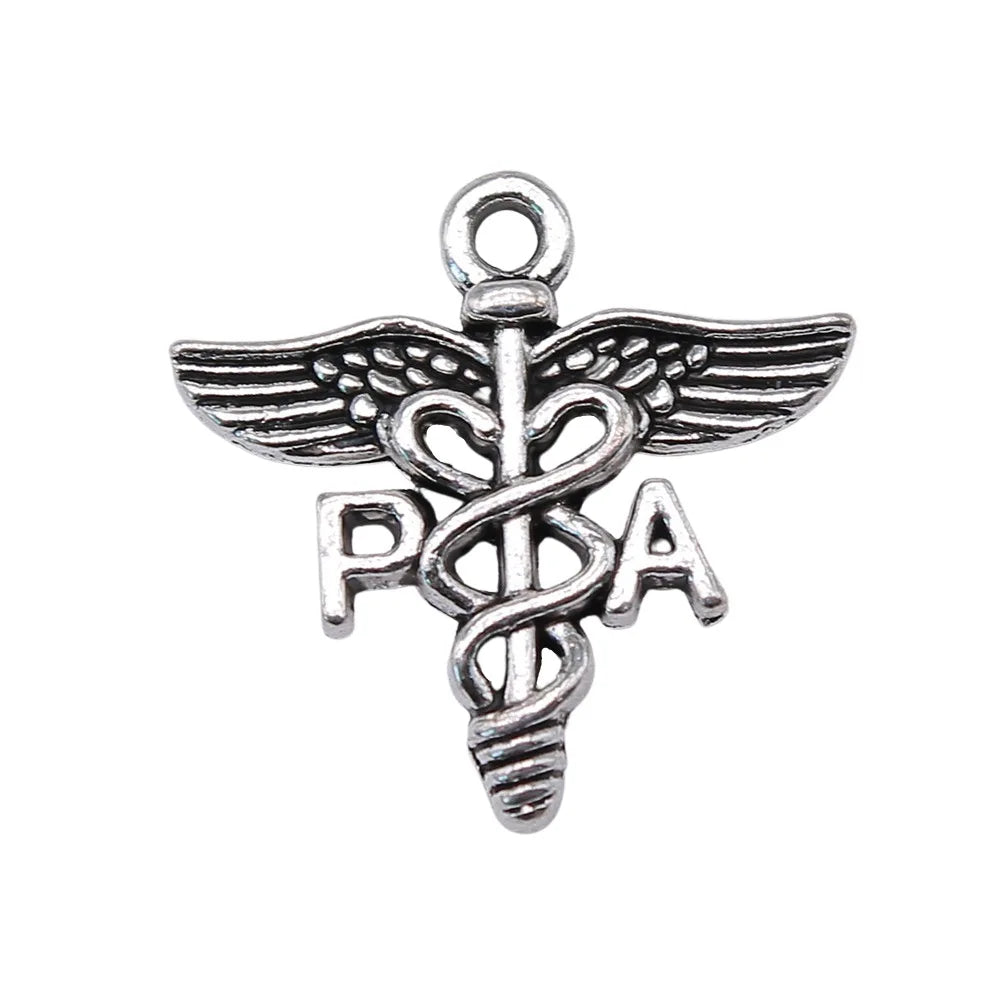 20x19mm 1.4g Antique Silver Zinc Alloy PA Cane Medical Symbol Charm Pendant for Medical Jewelry