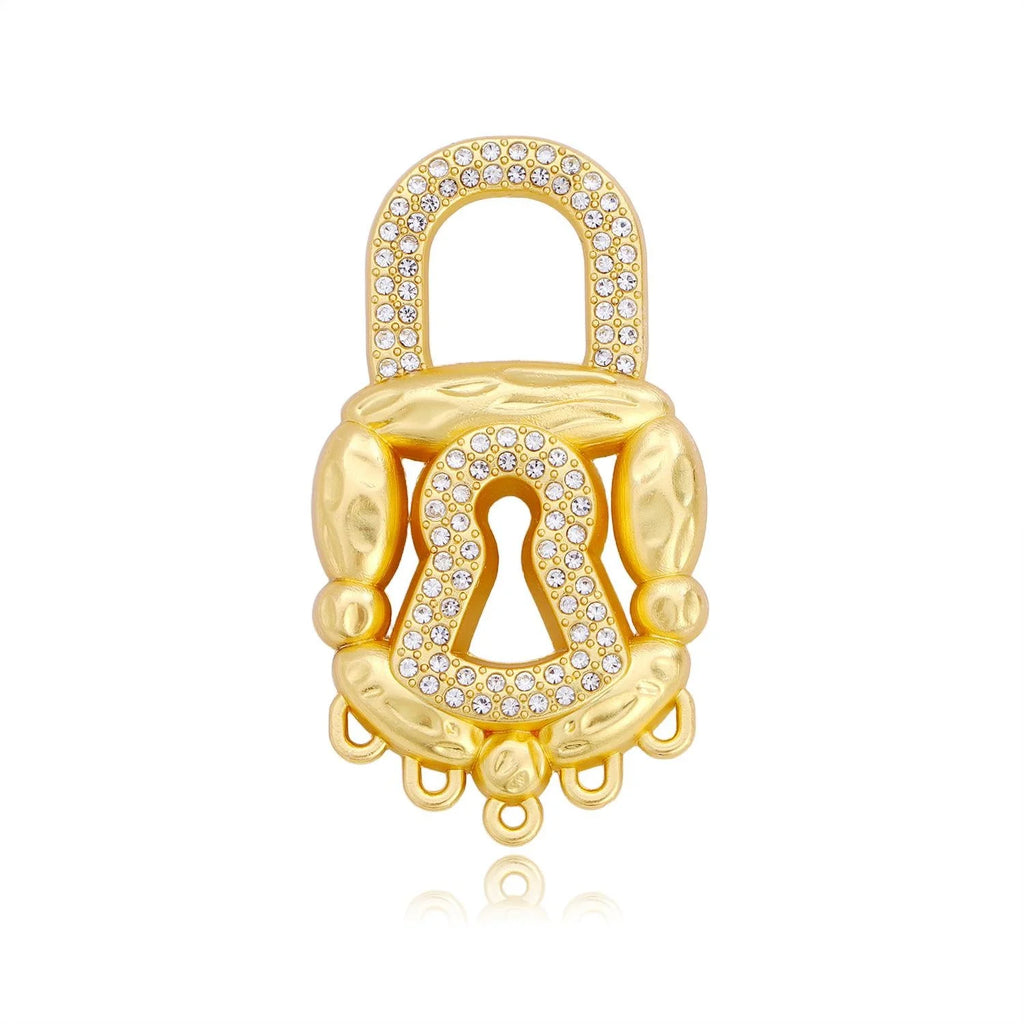Luxury Gold Lock Keyhole Rhinestone Brooch Pin, Elegant Alloy Lapel Pin Corsage Suit Accessory Gift