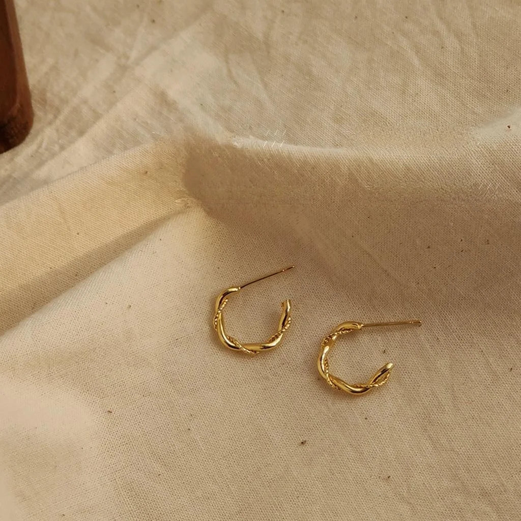14K Gold Plated Copper C-Shaped Hoop Earrings Minimalist Geometric Daily Wear Ear Jewelry