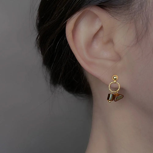 Natural Tiger Eye Stone Geometric Drop Earrings Old Money Minimalist Designer Jewelry For Women