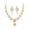 Elegant Pearl Rhinestone Flower Necklace And Earrings Jewelry Set Gold Alloy Bridal Jewelry For Wedding Party Gift