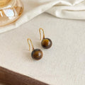 14K Plated Tiger Eye Round Geometric Ball Drop Earrings For Women Minimalist Commuter Jewelry