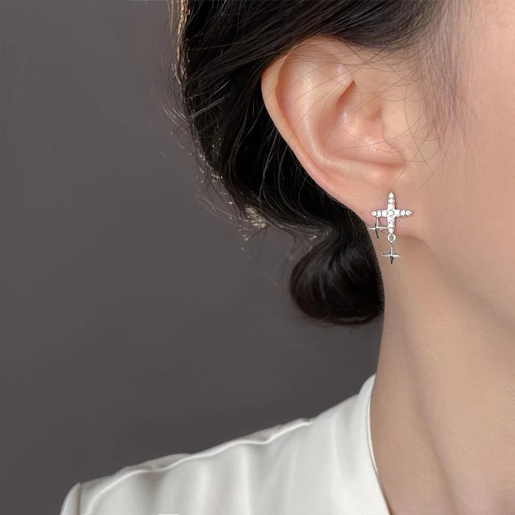 Sweet Cool Copper Micro Pave Zircon Star Stud Earrings Minimalist Fashion Commuter Jewelry