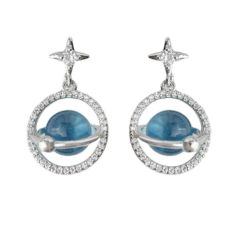Blue Planet Zircon Micro Pave Copper Resin Star Geometric Style Drop Earrings