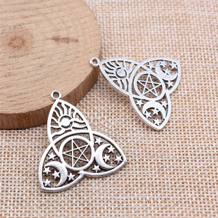 35x32mm 3.8g Antique Silver Zinc Alloy Skull Moon Star Sun Witchcraft Charm Pendant for DIY Jewelry