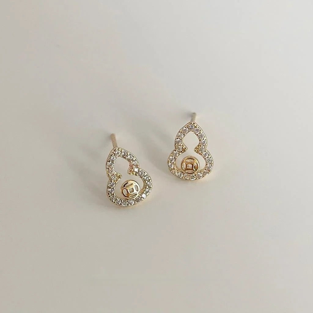 Mini Gourd Geometric Zircon Copper 14K Plated Minimalist Stud Earrings