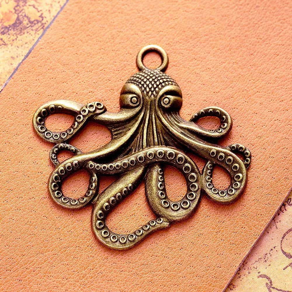 57x56MM Antique Silver Zinc Alloy Fish Octopus Charm Pendant for DIY Necklace Bracelet Jewelry Making