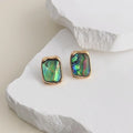 French Vintage 14K Gold Plated Copper Abalone Shell Rectangle Geometric Stud Earrings