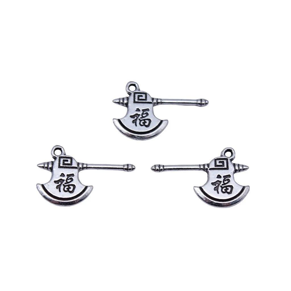 18x12mm 0.59g Antique Silver Zinc Alloy Fu Character Axe Charm Pendant for DIY Jewelry Making