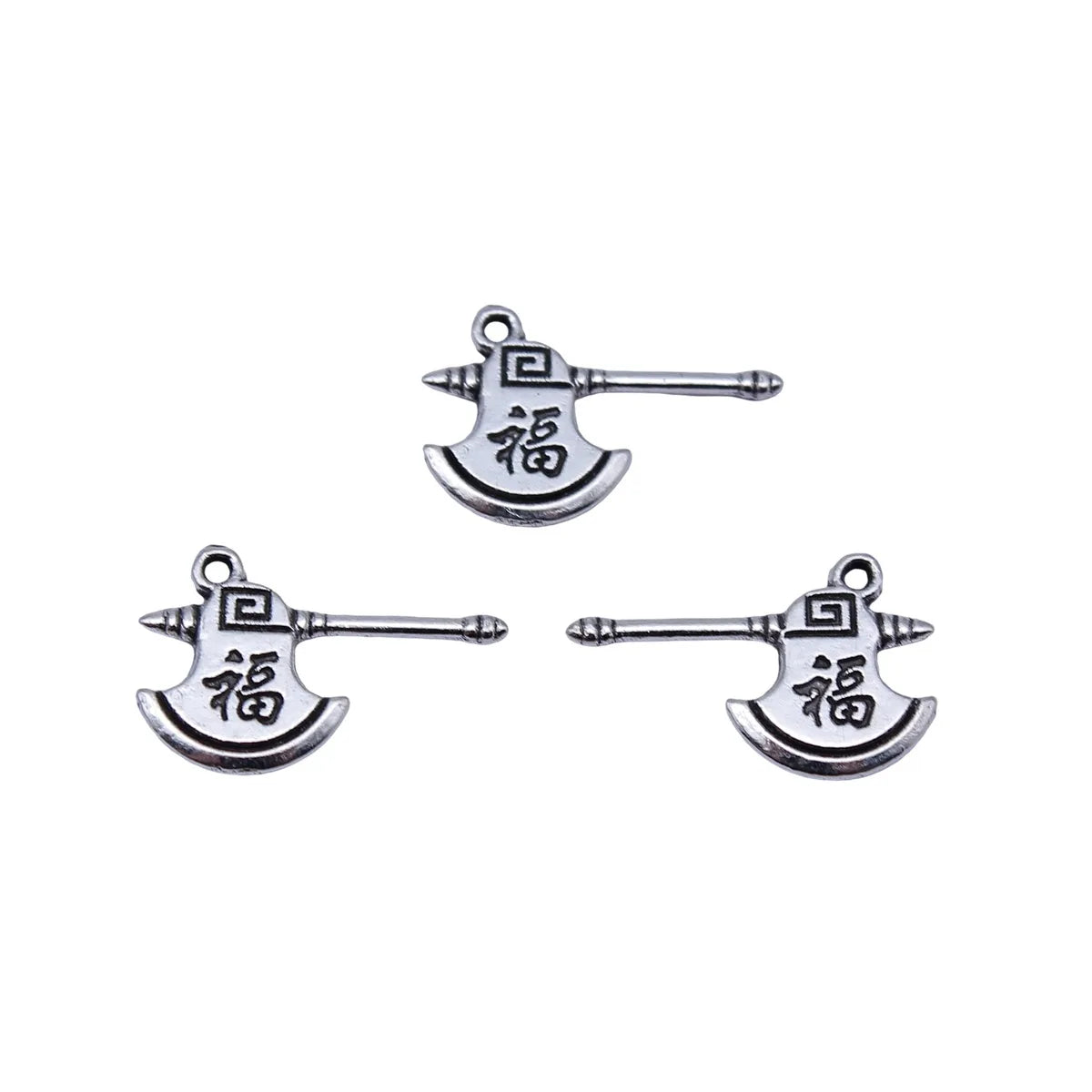 18x12mm 0.59g Antique Silver Zinc Alloy Fu Character Axe Charm Pendant for DIY Jewelry Making
