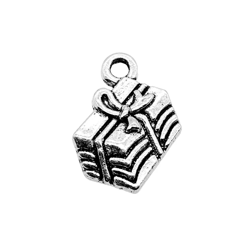 15x12mm 1.6g Antique Silver Zinc Alloy Gift Box Charm Pendant for DIY Christmas Jewelry Making