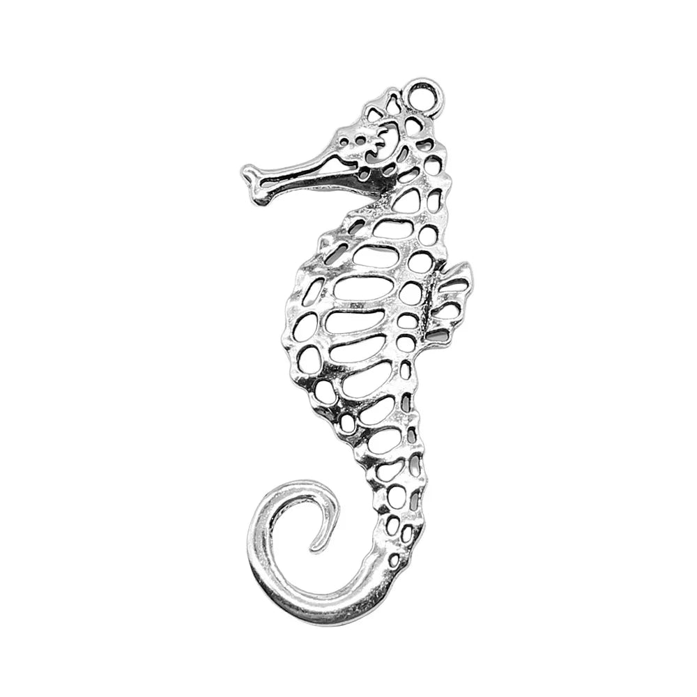 40x90mm 12.2g Antique Silver Zinc Alloy Seahorse Charm Pendant for DIY Ocean Theme Jewelry Making
