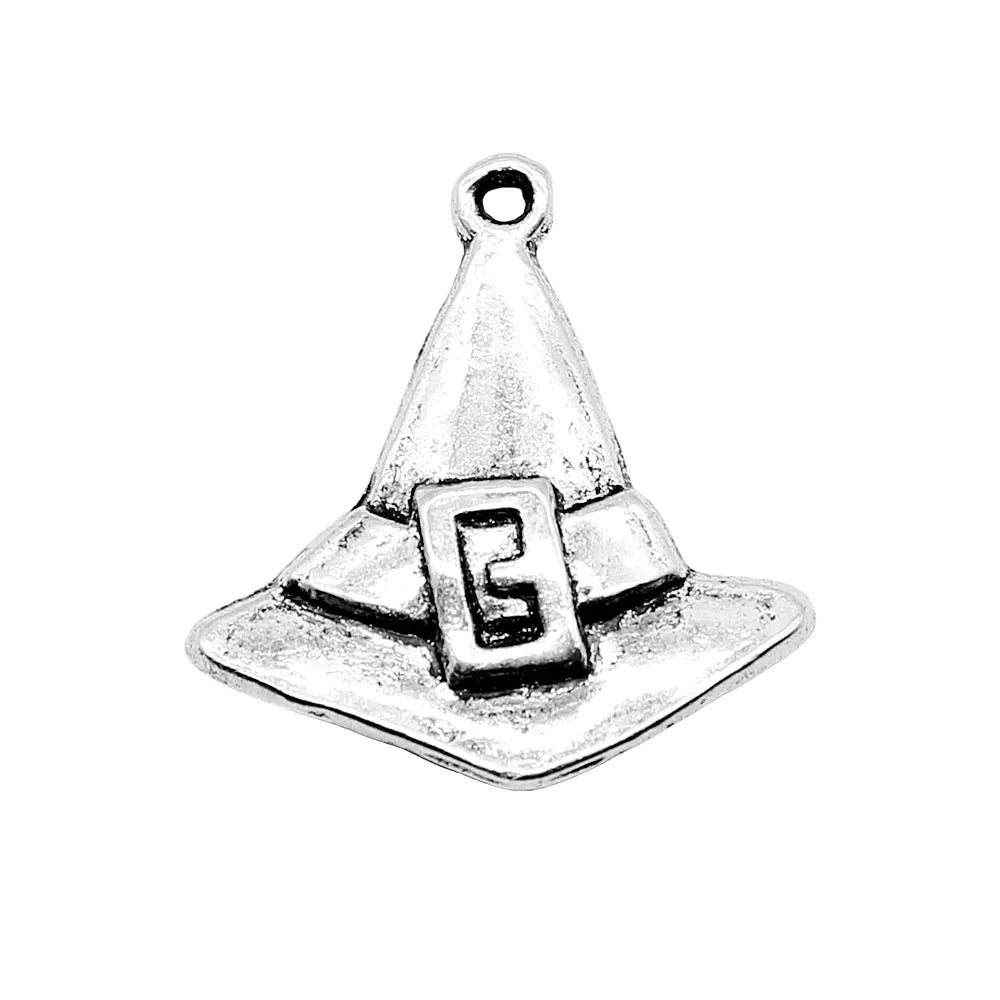 23x24mm 1.4g Antique Silver Zinc Alloy Wizard Hat Charm Pendant for DIY Halloween Jewelry Making
