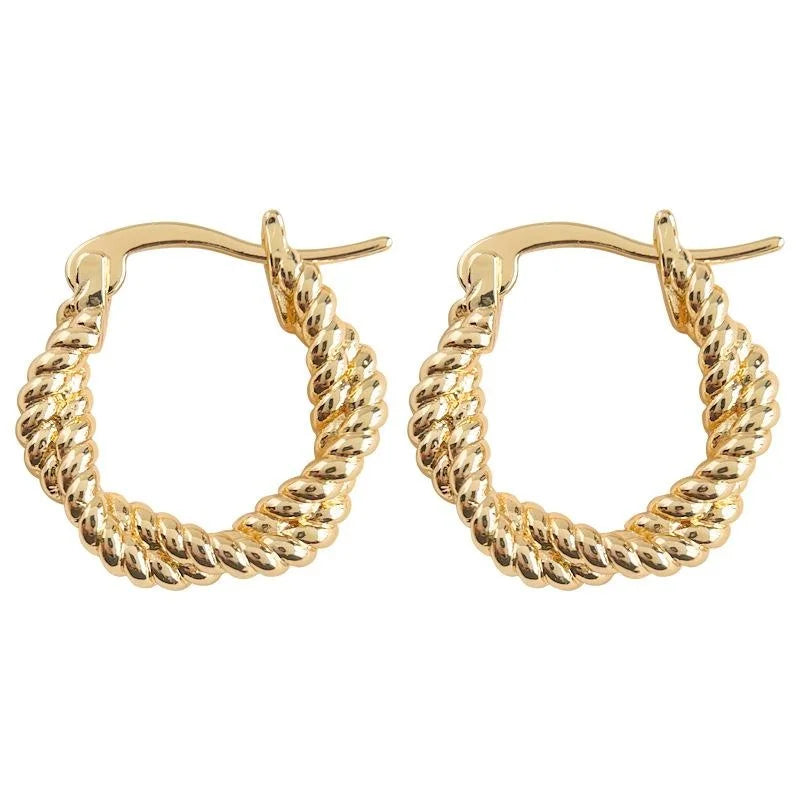 Premium Copper Twisted Braid Hoop Stud Earrings, Minimalist Geometric Office Jewelry