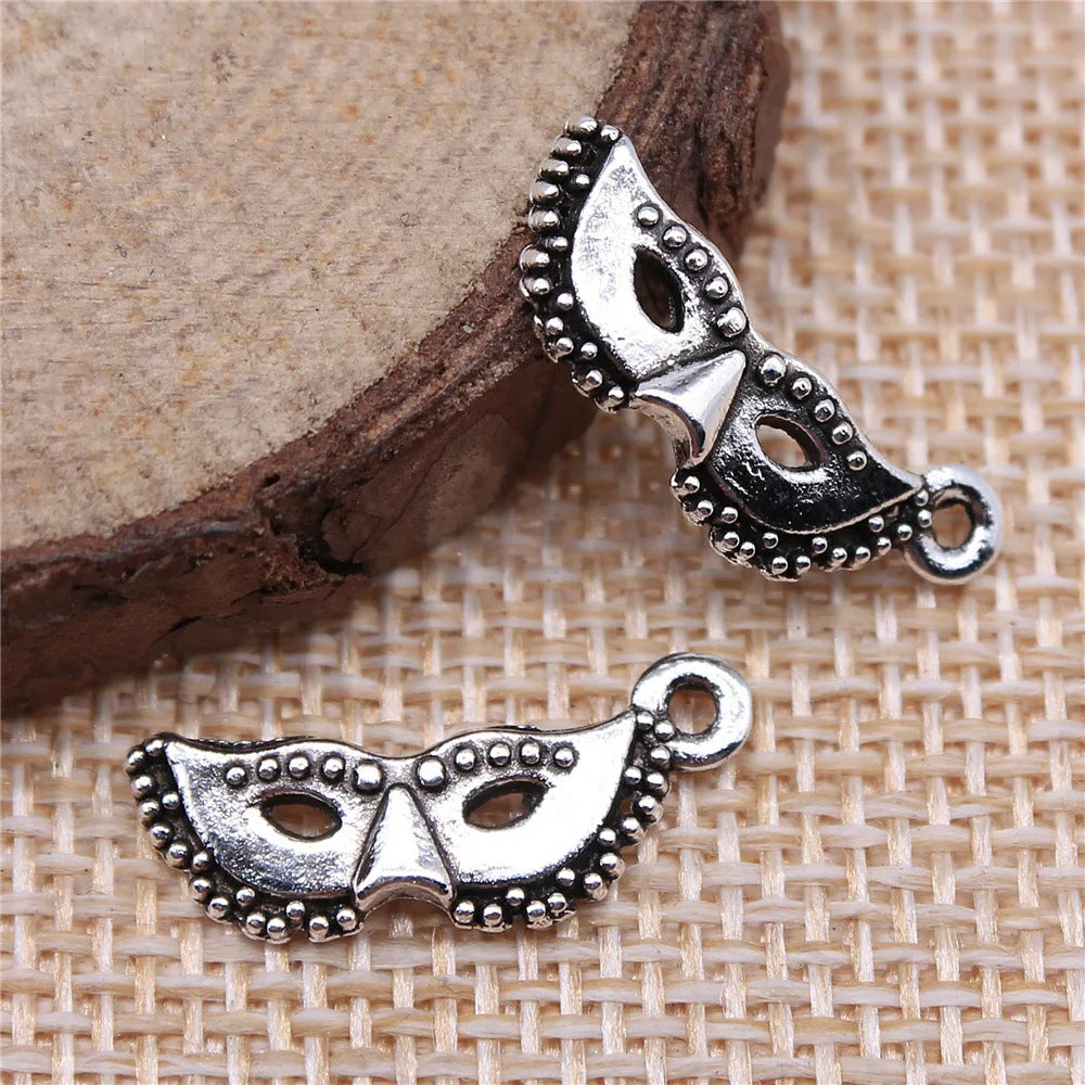 20x8mm 0.8g Antique Silver Zinc Alloy Mask Charm Pendant for DIY Masquerade Theme Jewelry Making