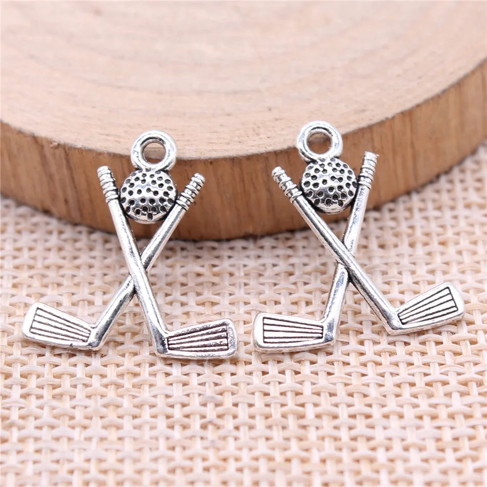 20x18mm 0.84g Antique Silver Zinc Alloy Golf Ball Charm Pendant for DIY Sports Theme Jewelry Making