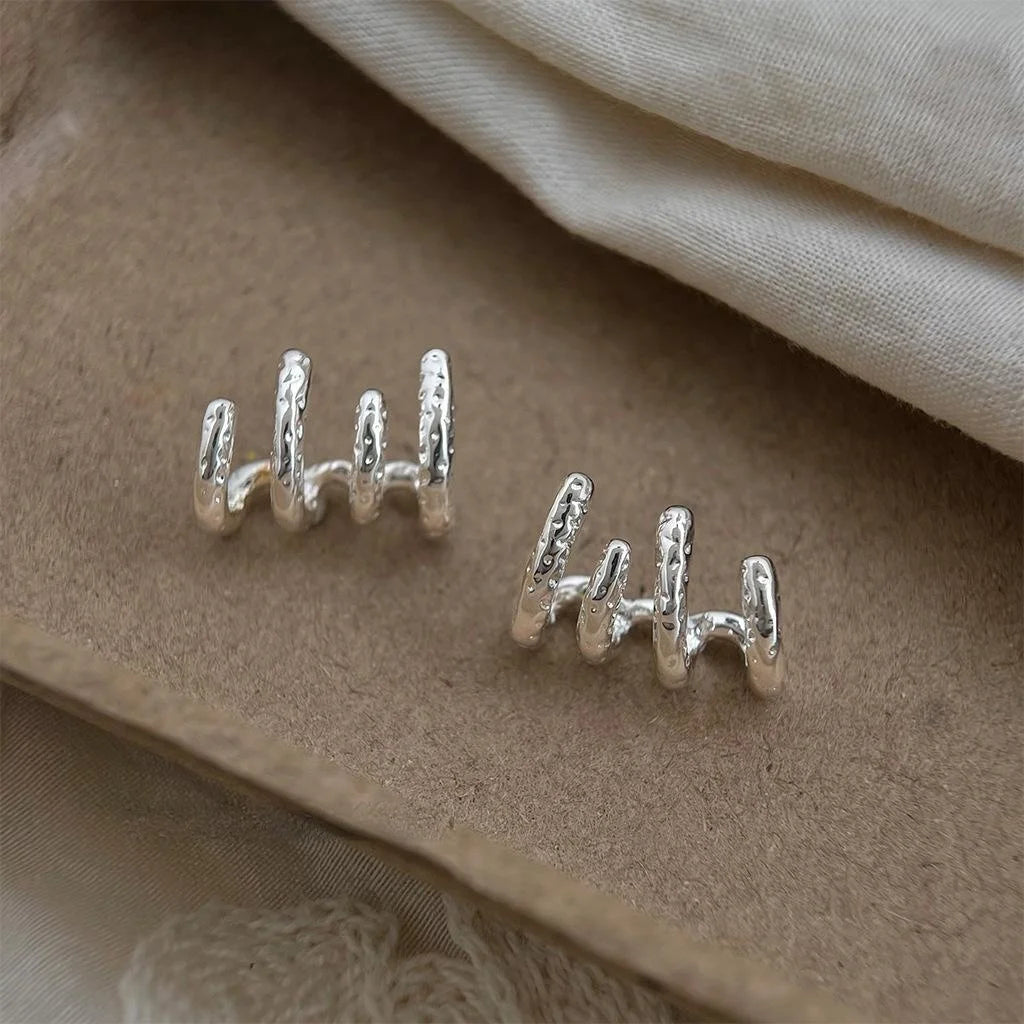 Textured Copper Four Prong Geometric Line Drop Earrings Style Sweet Cool Commuter Jewelry