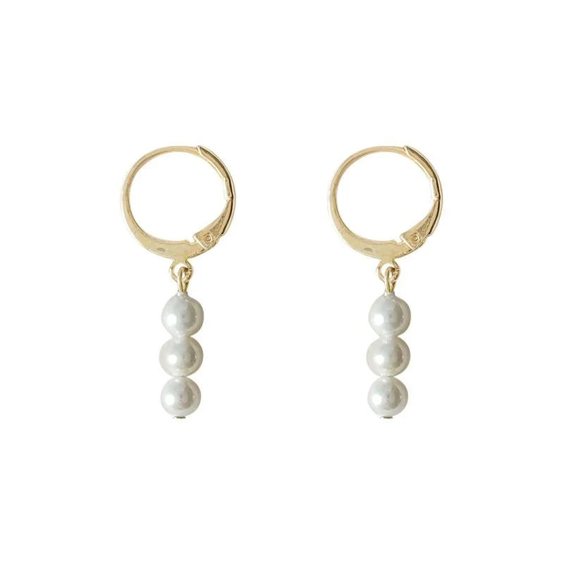 14K Gold Plated Copper Pearl Drop Earrings Geometric Oval Line Korean Japanese Minimalist Jewelry