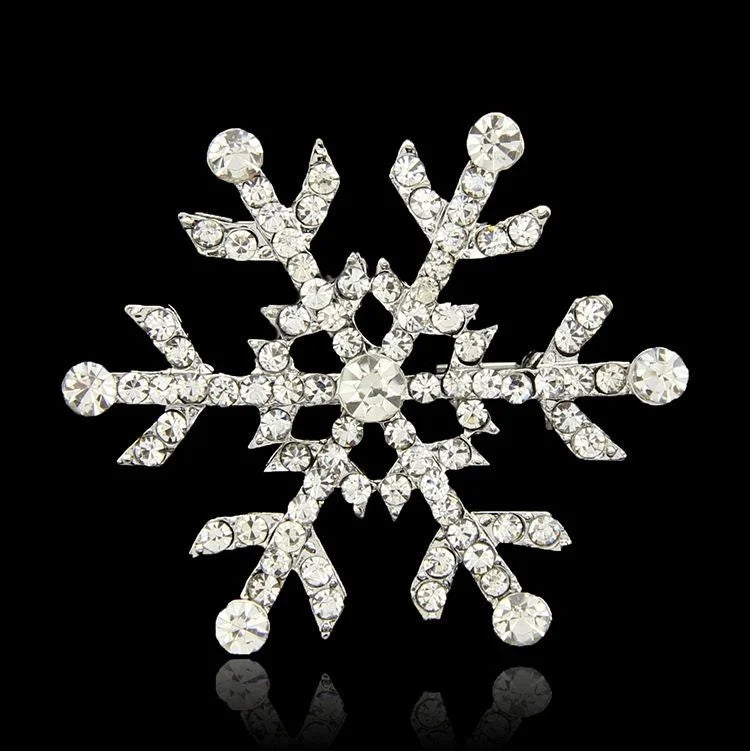 Elegant Rhinestone Snowflake Brooch In Silver Alloy, Christmas Lapel Pin Corsage Suit Accessory Gift
