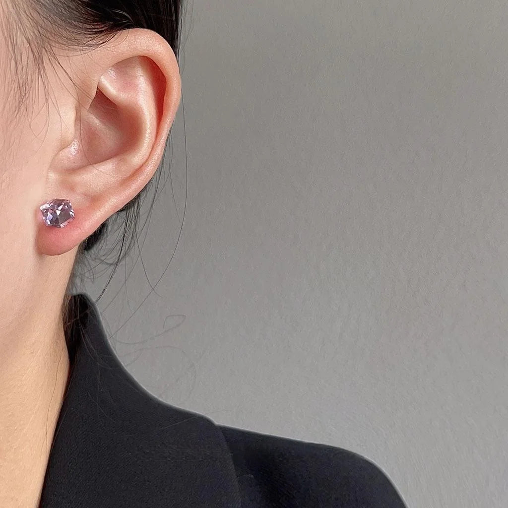 Silver Plated Copper Square Glass Crystal Stud Earrings Minimalist Geometric Fashion Jewelry