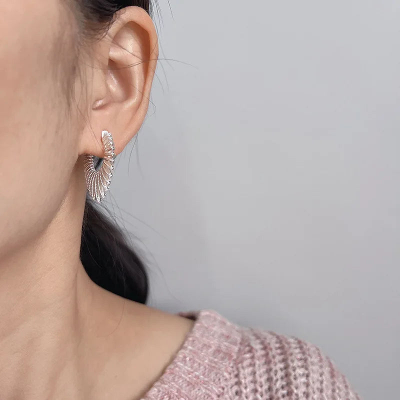 Elegant Silver Alloy Textured Heart Hoop Stud & Clip On No Piercing Minimalist Line Statement Earrings