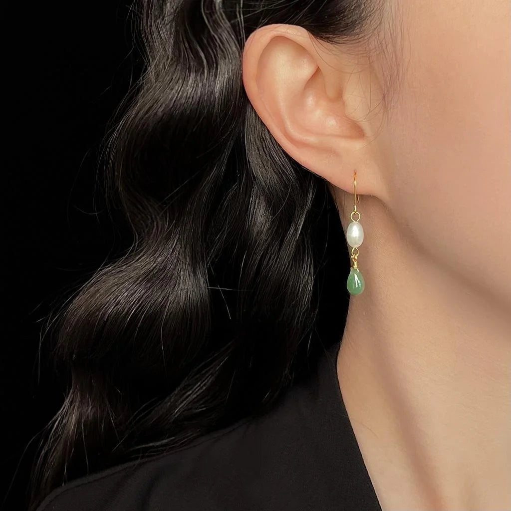 Natural Freshwater Pearl Handmade Teardrop Drop Earrings Vintage Court Style Oval Line Design