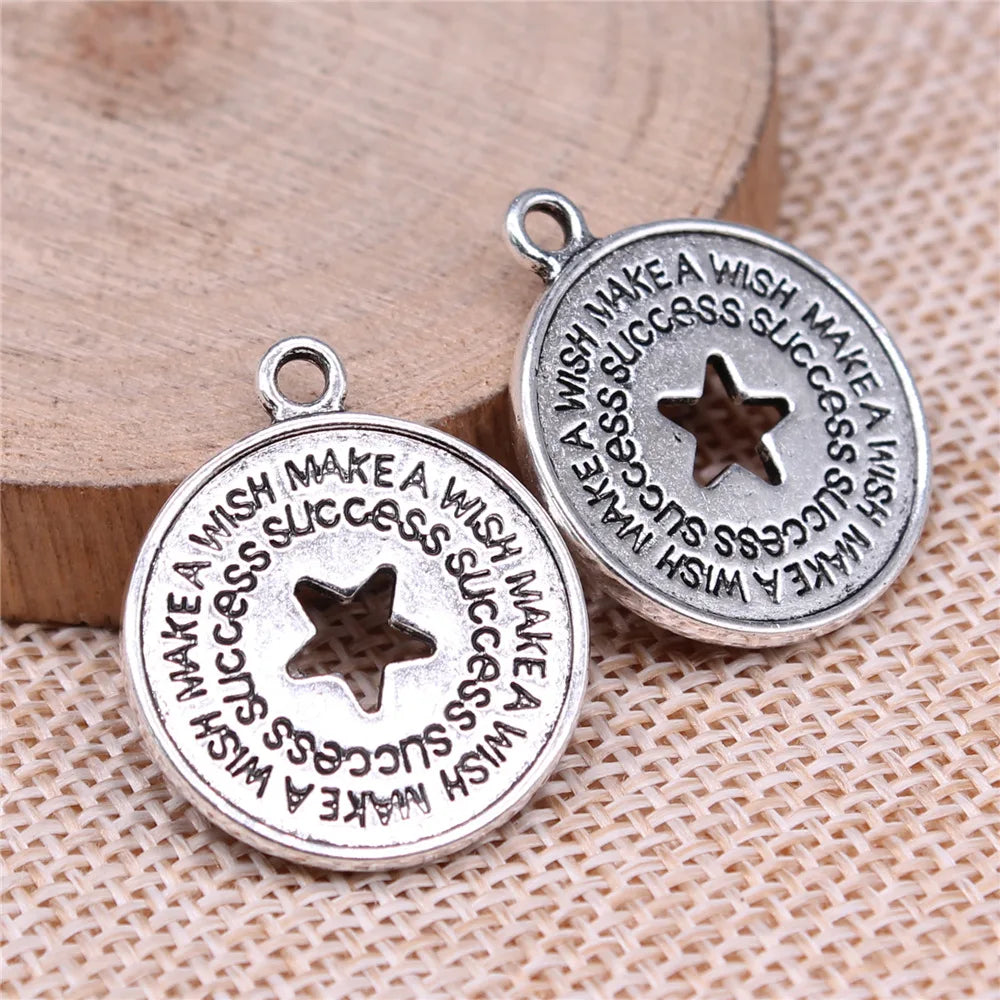 26x22mm 3.19g Antique Silver Zinc Alloy Wish Success Five-Pointed Star Charm Pendant for DIY Jewelry