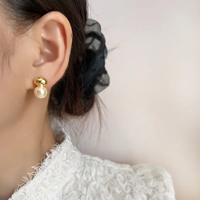 Elegant Pearl Gold Alloy Spiral Coil Bean Stud & Clip On No Piercing Minimalist Fashion Earrings
