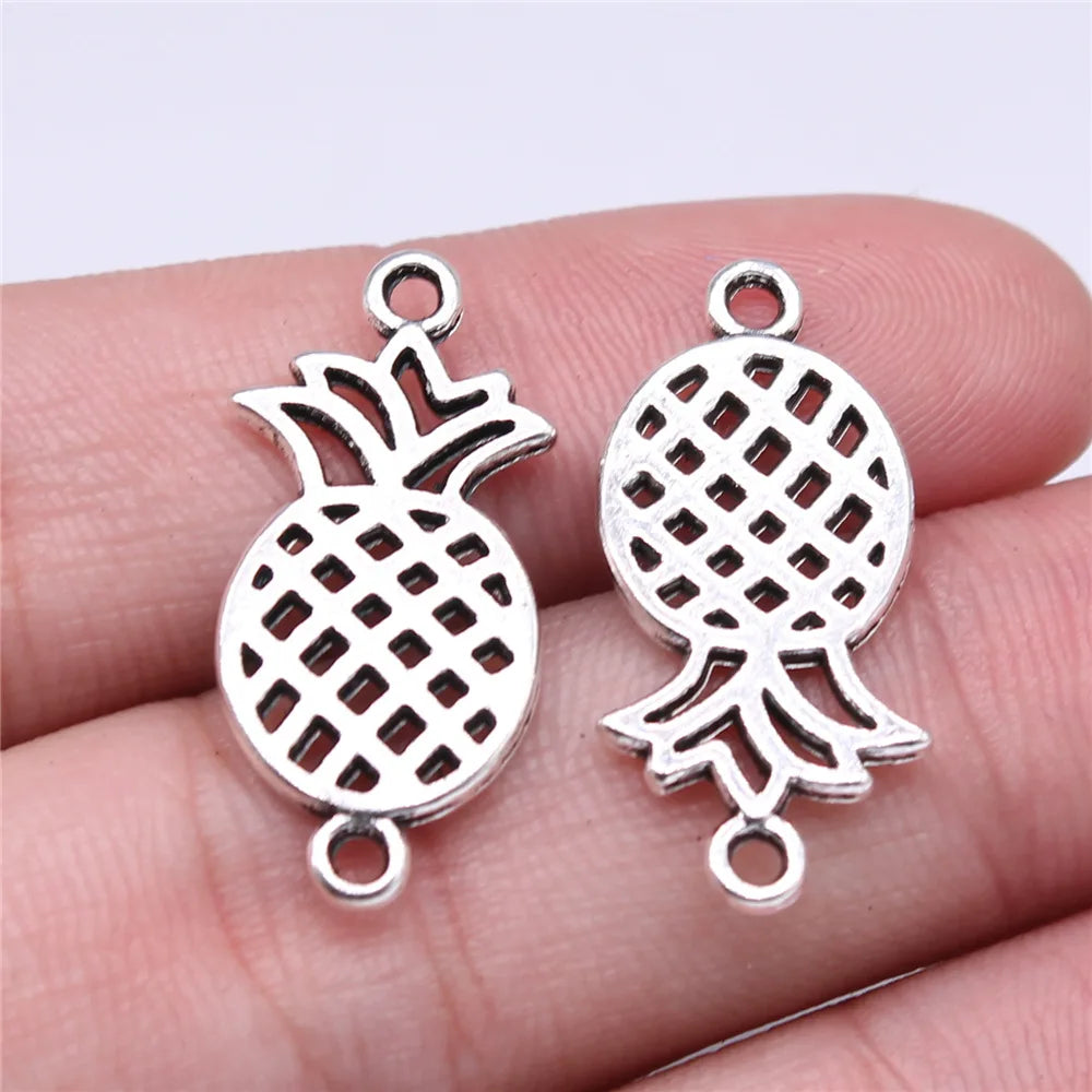 26x13mm 1.49g Antique Silver Zinc Alloy Pineapple Connector Charm for DIY Bracelet Jewelry Making