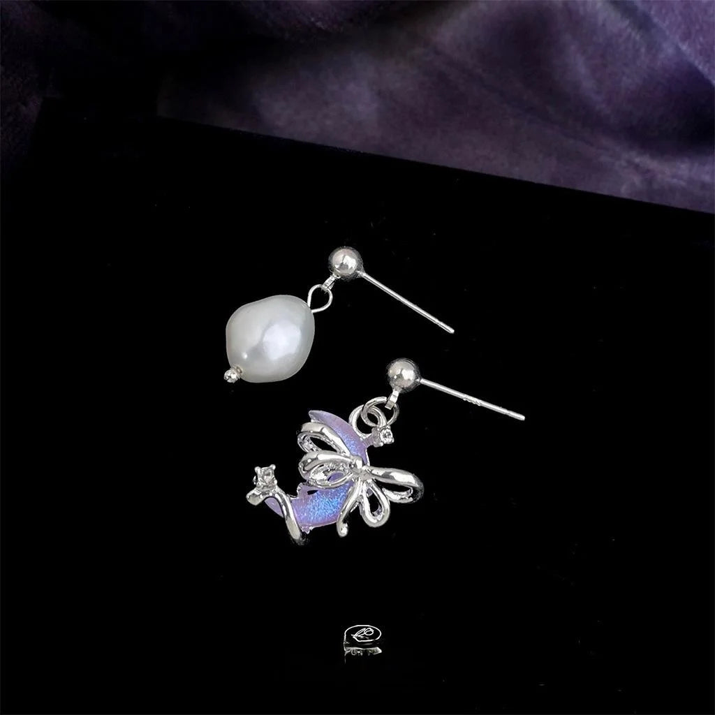 Asymmetric Freshwater Pearl Moon And Bow Geometric Drop Earrings For Women Instagram Style
