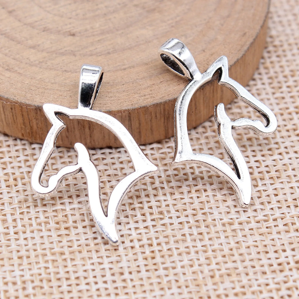 28x20mm 1.6g Antique Silver Zinc Alloy Hollow Horse Head Charm Pendant for DIY Jewelry Making