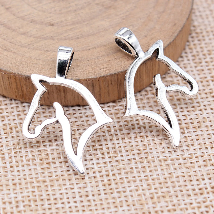 28x20mm 1.6g Antique Silver Zinc Alloy Hollow Horse Head Charm Pendant for DIY Jewelry Making