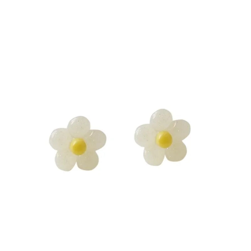 Fresh Style White Resin Rose Flower Stud Earrings With Silver Plated Pins For Women