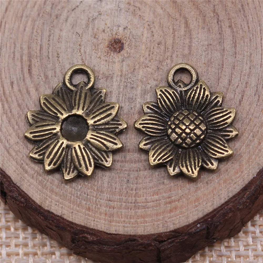 18x15mm 1.4g Multicolor Zinc Alloy Sunflower Flower Charm Pendant for Bracelet Necklace DIY Jewelry Making