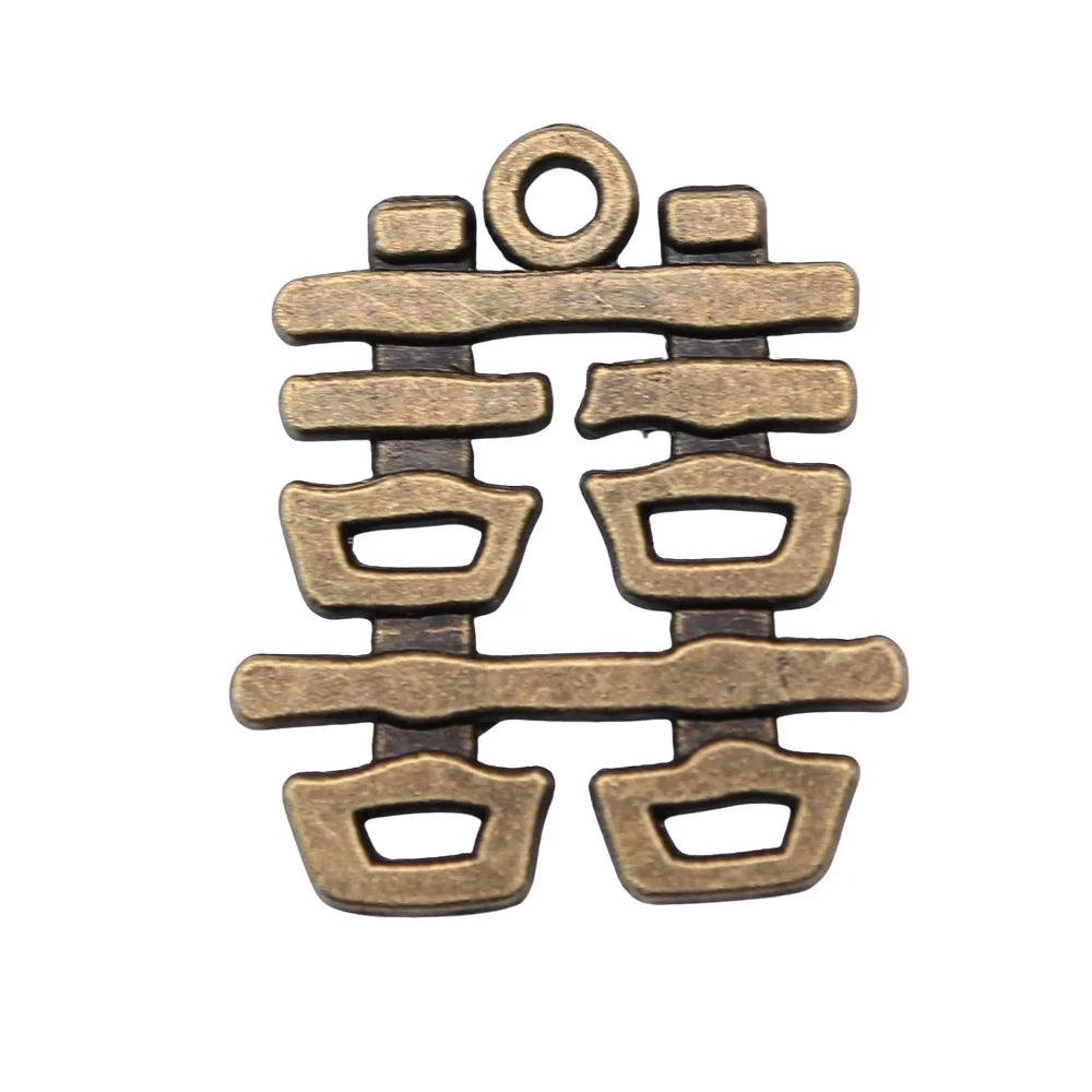 24x20mm 2.7g Antique Bronze Zinc Alloy Double Happiness Chinese Character Charm Pendant for DIY Jewelry