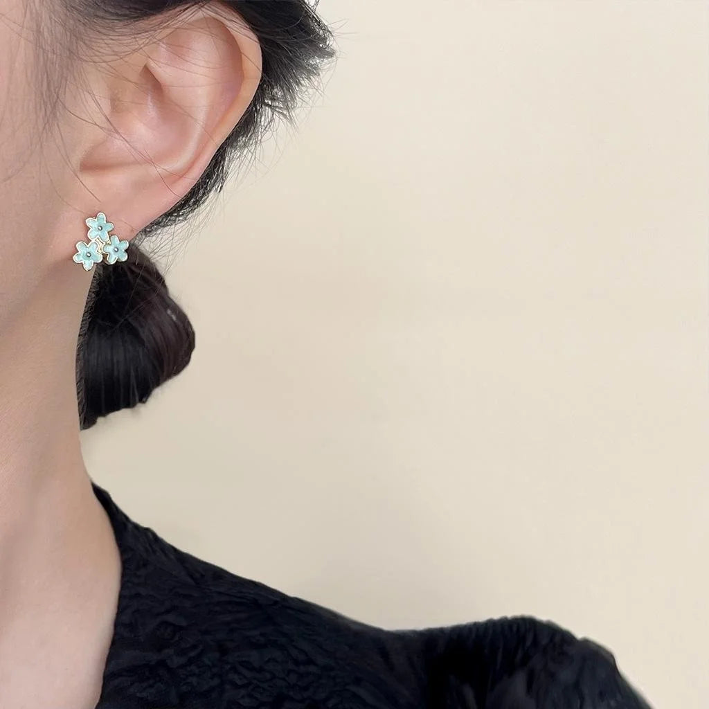 2025 New Mint Green Copper Flower Stud Earrings Sweet Fresh Forest Style Women's Jewelry