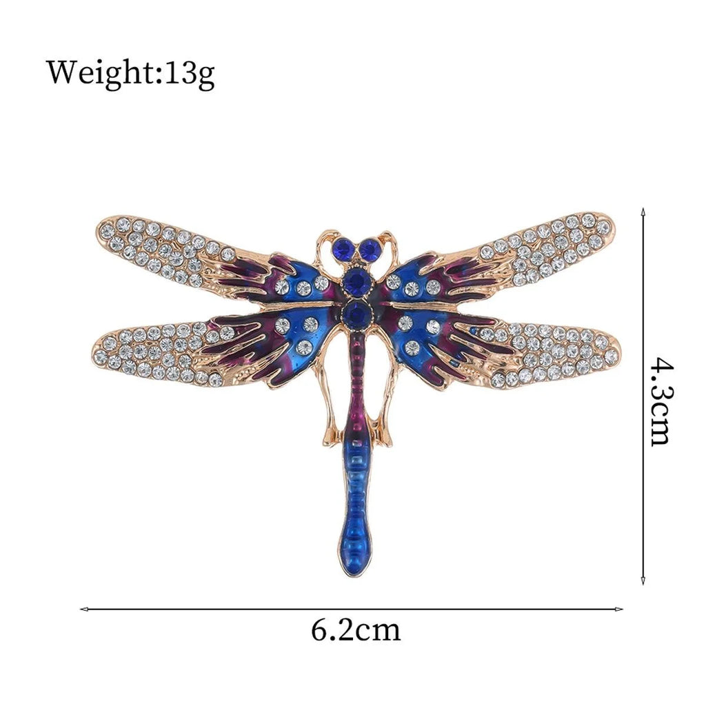 Elegant Blue Enamel Dragonfly Brooch With Rhinestone Alloy Wings, Luxury Lapel Pin Corsage Gift