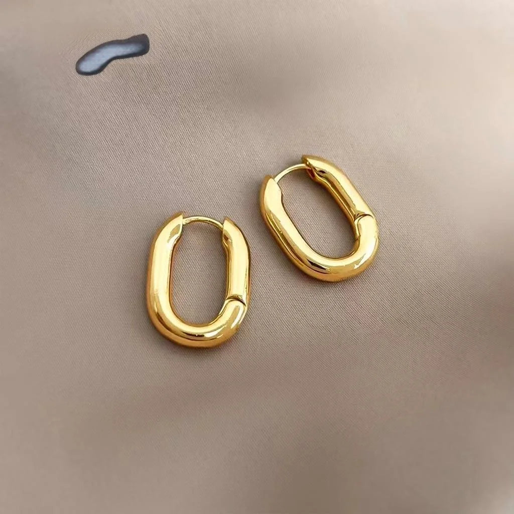 14K Gold Plated Eco Copper Oval Drop Earrings Minimalist Korean Japanese Geometric Ear Jewelry
