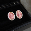 French Elegant Oval Portrait Stud Earrings Eco Copper Alloy Pink Beauty Geometric Jewelry