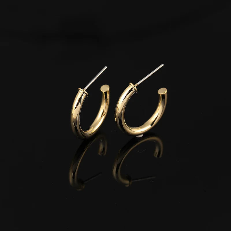 Elegant Gold Alloy Small Hoop With Round Crystal Stud & Clip On No Piercing Commuter Minimalist Earrings