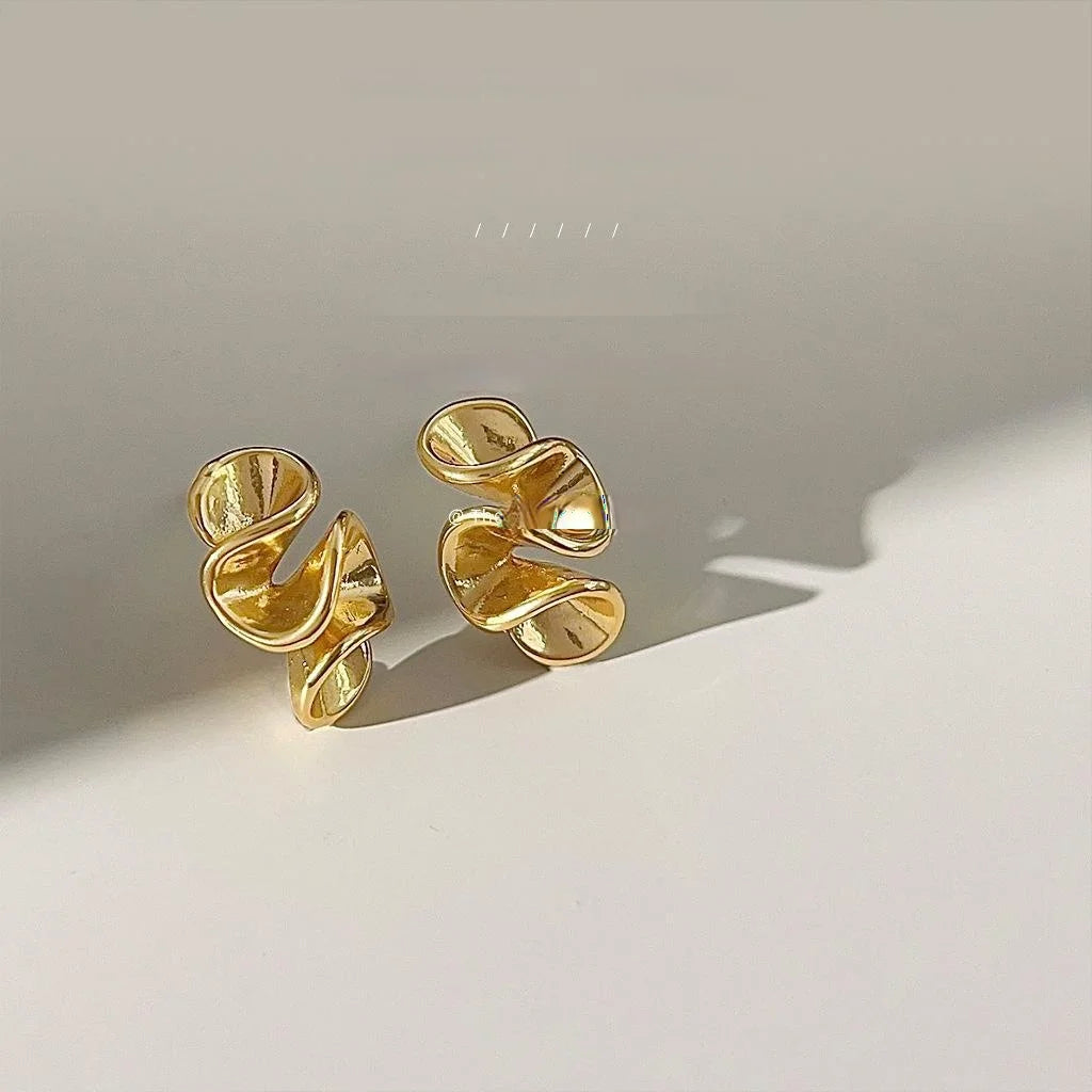 14K Electroplated Copper Irregular Geometric Stud Earrings Creative Chic Jewelry