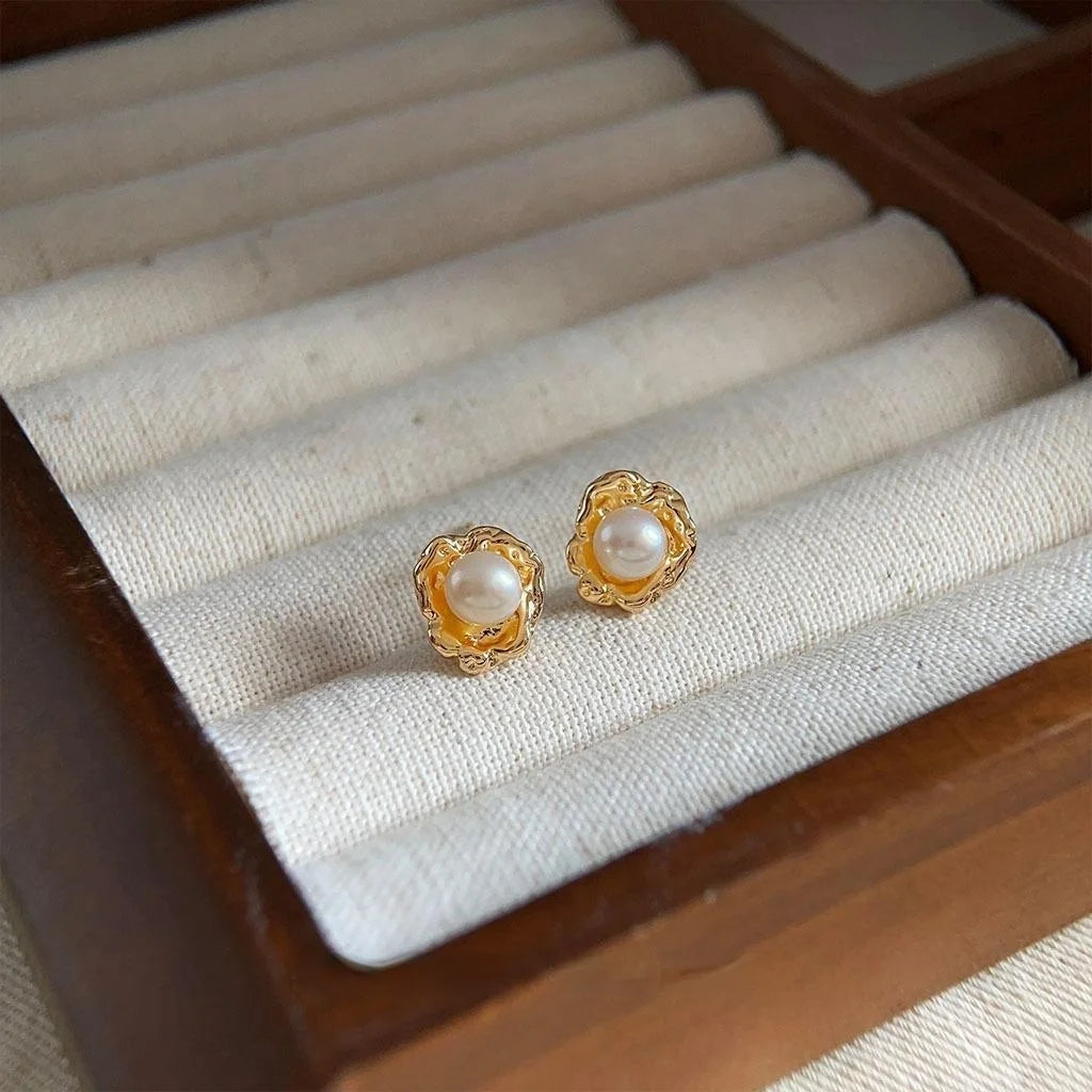 14K Gold Plated Geometric Faux Pearl Drop Earrings, Minimalist Luxury Style