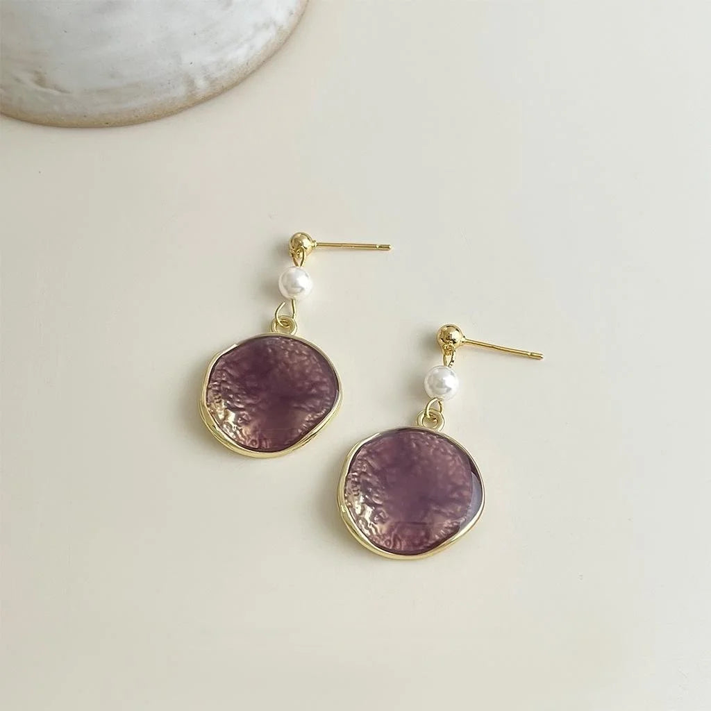 Original Designer Copper Enamel Purple Gradient Round Geometric Drop Earrings For Women