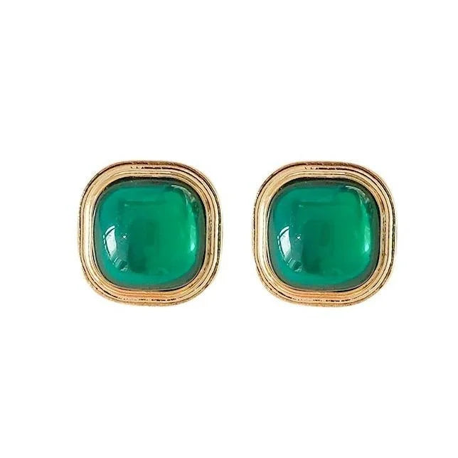 14K Gold Plated Square Geometric Stud Earrings French Vintage Metal Jewelry