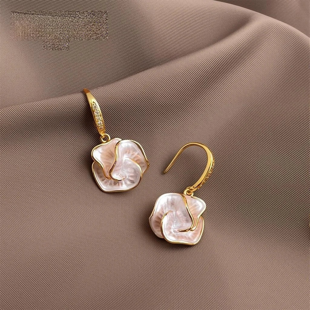 Elegant Handmade Thin Coated Copper Flower Drop Earrings For Women